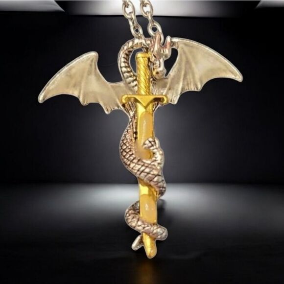 Flying Dragon Royal Sword Glow in the Dark Necklace Unique Fantasy Jewelry - Picture 2 of 8